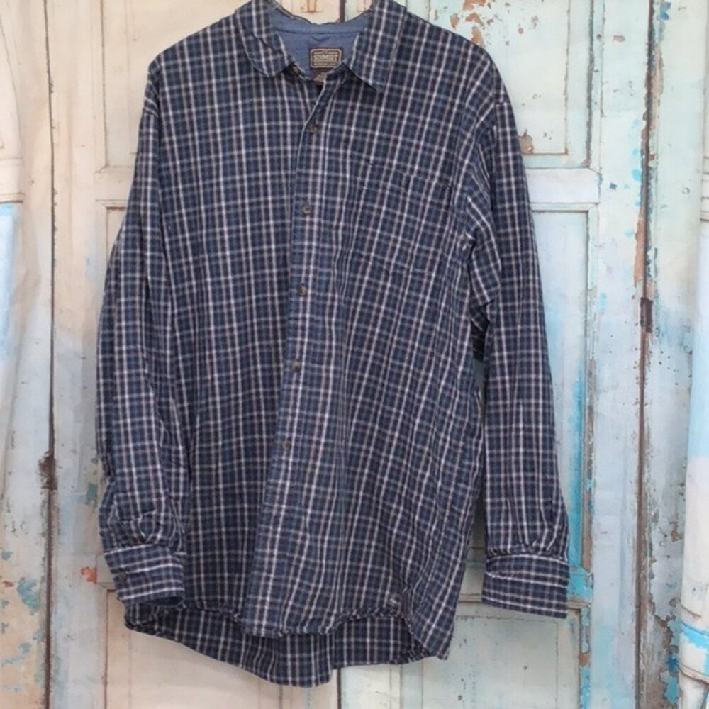 C.E. Schmidt Workwear Mens Blue Plaid Long Sleeve Shirt XLT 100% Cotton Casual